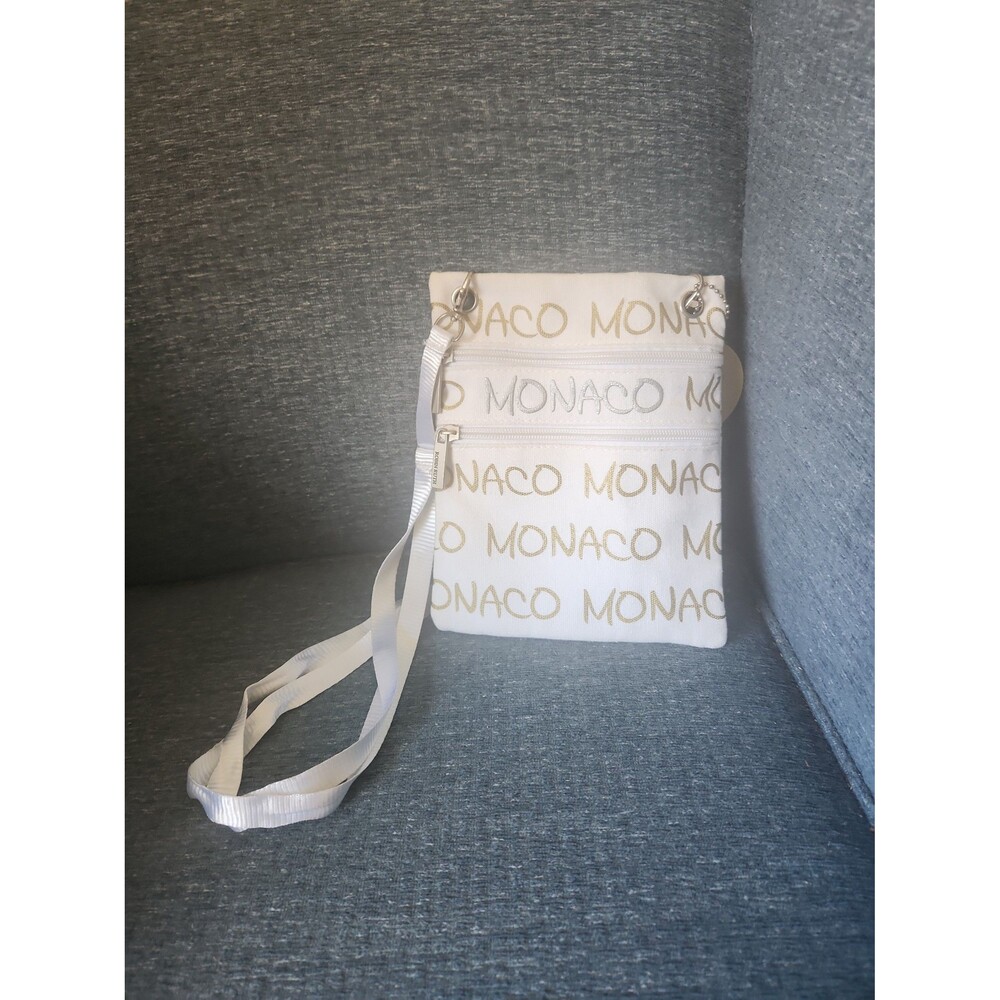 Robin Ruth "Monaco" Small White Crossbody Bag w/ Gold & Silver Lettering